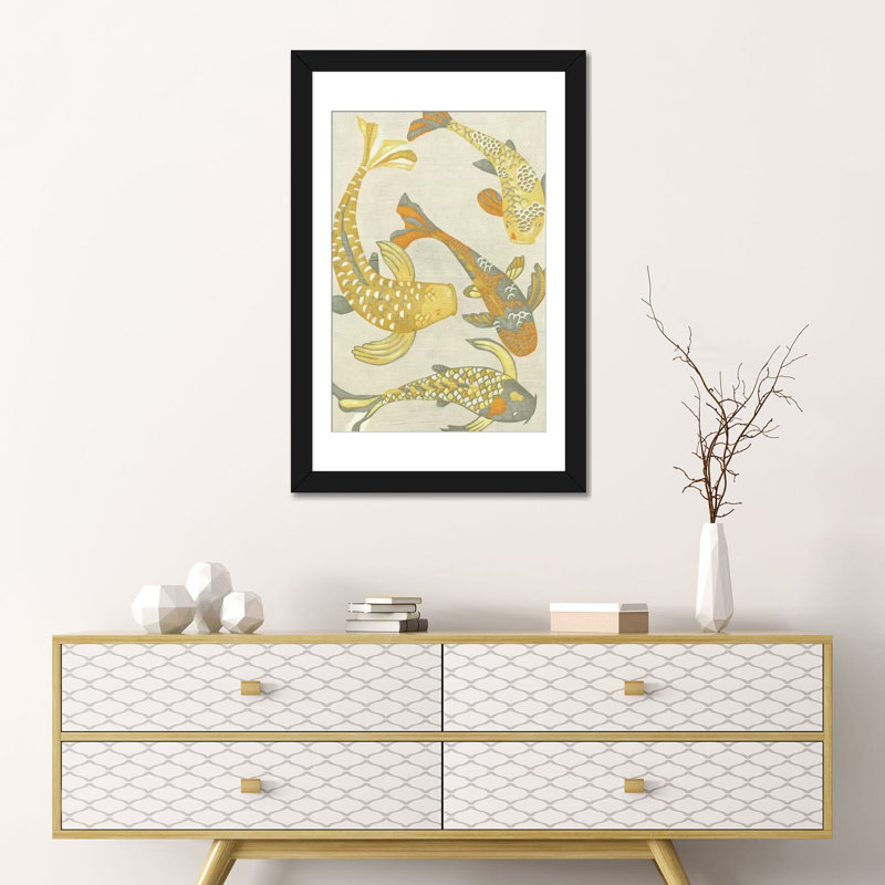 « golden koi i », impression sur toile, H 24 po x l 16 po x P 1 po, Papier d'art encadré noir, Blanc