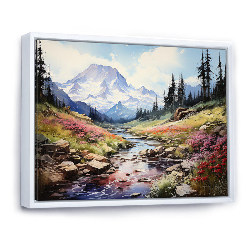 " Mountains Mountains In Bloom ", Cadre flottant blanc, H 34 po x l 44 po x P 1,5 po