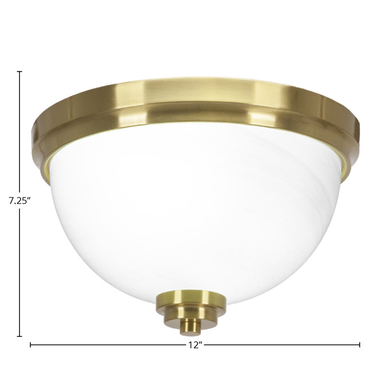 Plafonnier encastré, ampoules, illustré avec verre de marbre blanc, Laiton New Age, H 7,25 po x l 7,25 po x P 12 po