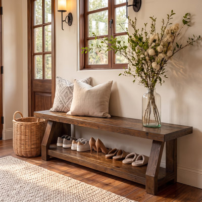 63" Solid Wood Entryway Shoe Bench