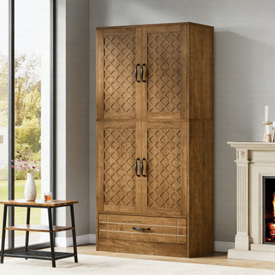 70" Farmhouse Bookshelf With Doors & Drawer, Freestanding Bookcase Cabinet Storage Organizer