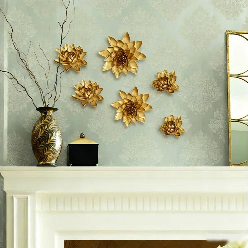 Handcrafted 3D Lotus Wall Decor on Resin – Traditional Floral Sculpture Art for Living Room, Bedroom, Hotel, and Cafe
