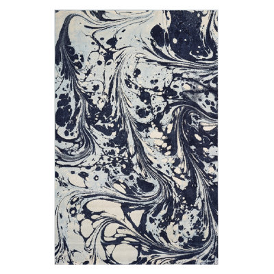 7' X 10' Blue And Ivory Abstract Area Rug