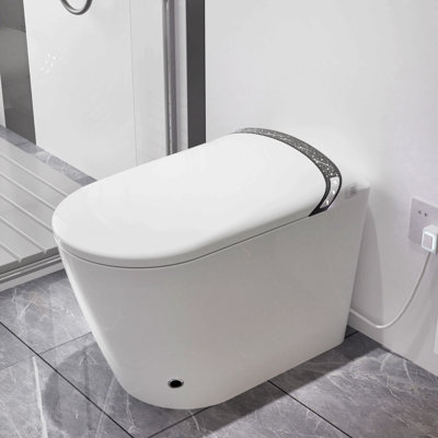 Toilette allongée intelligente avec bidet intégré, conception sans réservoir pour la salle de bain, siège à ouverture / fermeture automatique, coup de pied de pied, affichage à DEL, veilleuse, eau chaude et sécheuse, blanc