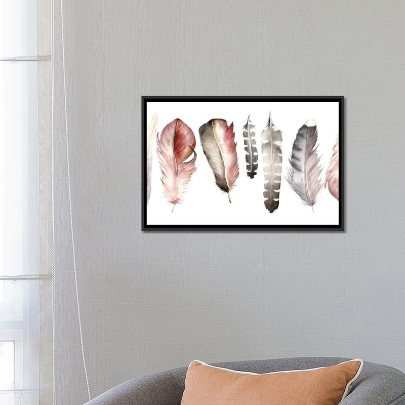 « rose plumes », reproduction sur toile, H 18 po x l 26 po x P 1,5 po, Toile avec cadre noir