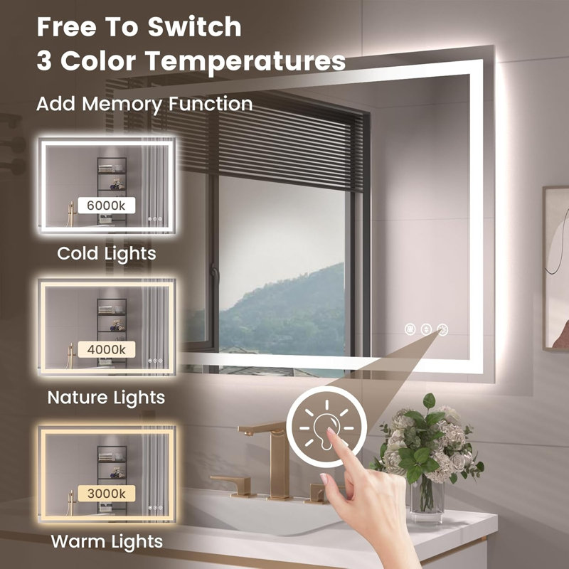 LED Bathroom Mirror with Anti-Fog, Backlit And Front Lighted Bathroom Mirrors For Wall, 60" x 36"