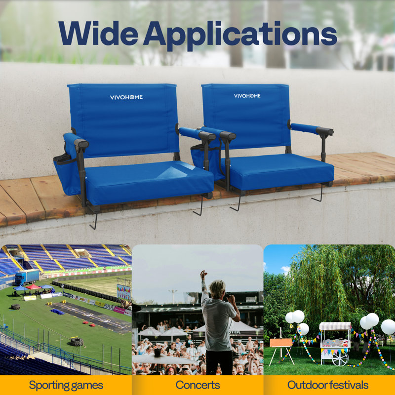 2-pack Portable Stadium Seats With Back Support And Cushion, Blue