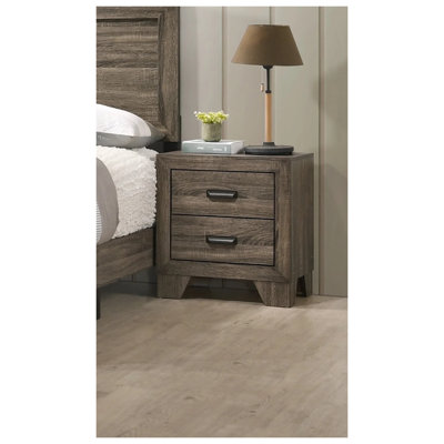 Table de chevet transitionnelle à 2 tiroirs avec quincaillerie en métal et fini gris rustique