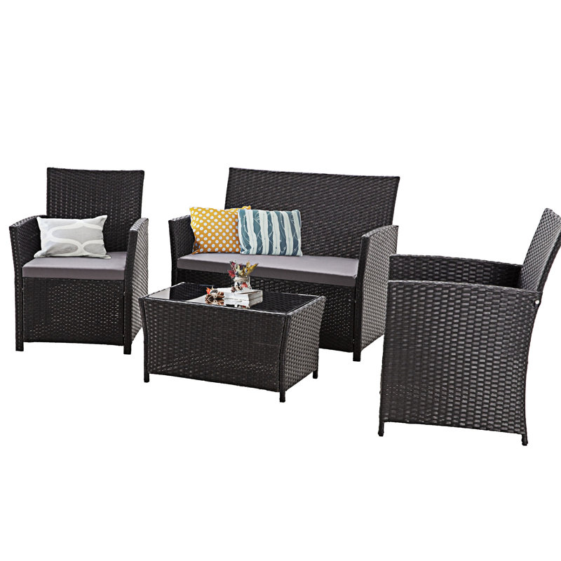 Ensemble de canapés modulaires d'extérieur 4 pièces, Gris, Noir