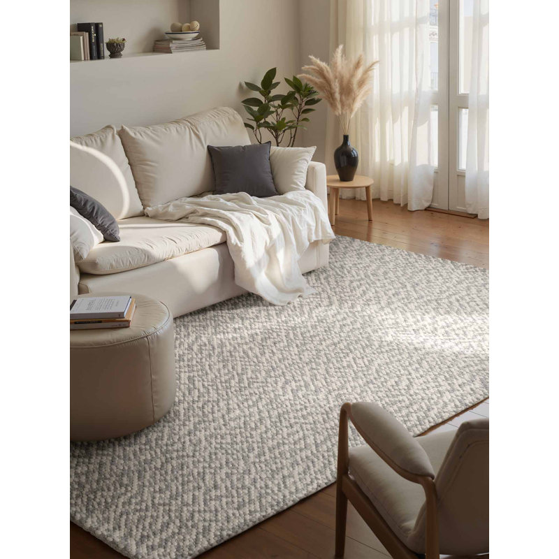 Lyon Wool Hand Woven Area Rug, Rectangle 140 x 200 cm, Gray/Beige