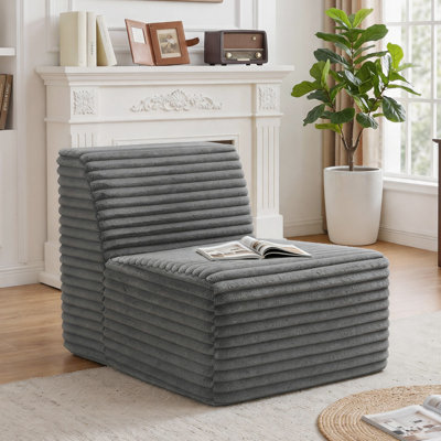 Upholstered Compression Gray Faux Rabbit Fur Flannel Modular Armless Accent Chair No Assembly Required