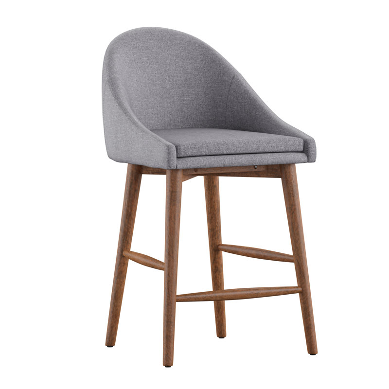 Tabouret de bar et de comptoir Loyd, Tabouret de comptoir (siège d'une hauteur de 24,2, Noyer, Lin gris