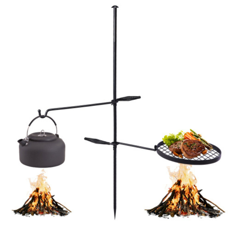 Barbecue pivotant avec grille réglable et tige de suspension réglable