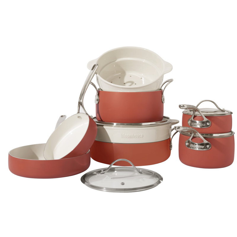 12 - Piece Non-Stick Aluminum Cookware Set, Terracota Orange
