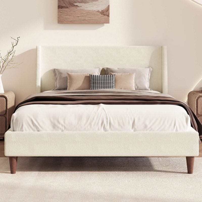 Lit plateforme tapissier sans sommier, Grand lit, Beige