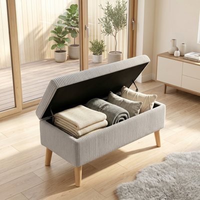 Banc multifonctionnel avec repose-pieds et couvercle rabattable | Repose-pieds polyvalent, banc à chaussures et siège de bout de lit | Solution de rangement peu encombrante pour le salon, la chambre à coucher et le vestibule