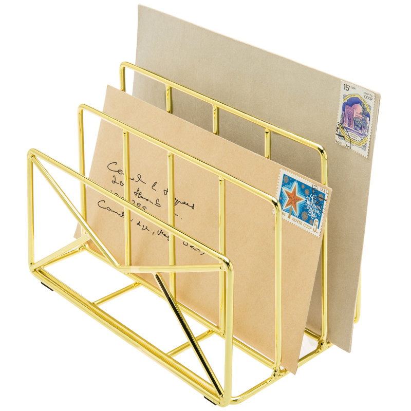 Leondre Metal 3 Slot Wire Desk Organiser, Brass