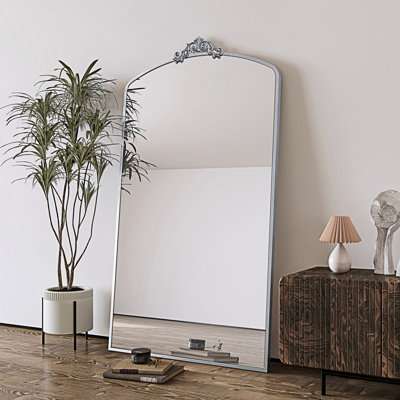 Full Length Mirror, Vintage Ornate Arched Floor Mirror, Metal Framed Mirror