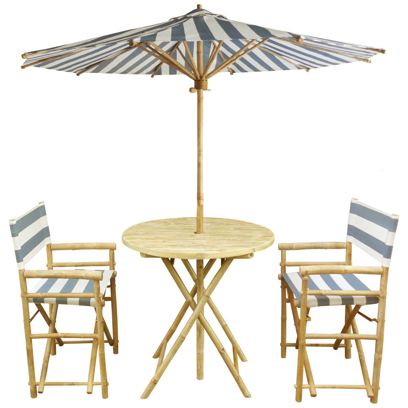 Sinta 2 - Person Bamboo Wood Patio Dining Set with Round Table, Blue/White