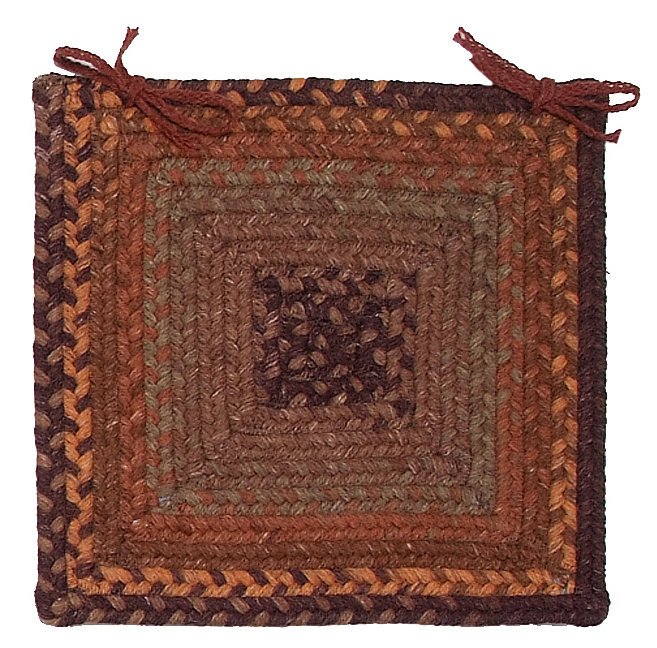 Tapis brun / rouge / bleu en laine tressée à motif géométrique Padang Oyola, Brun roux Audobon