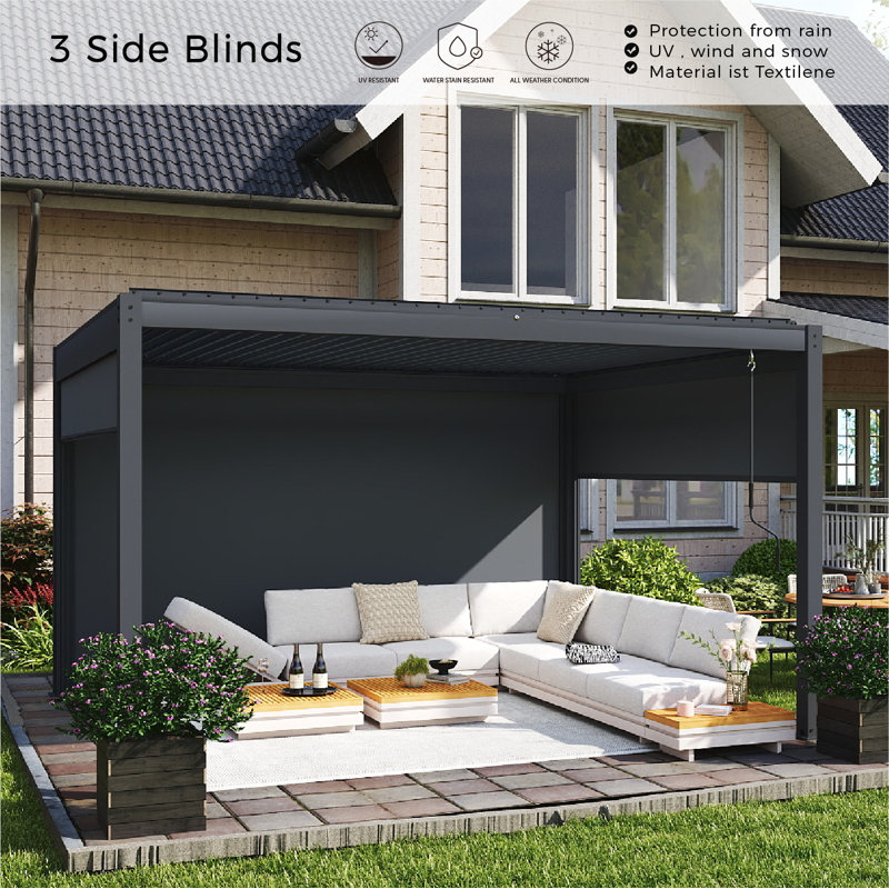 4 × 4 Aluminum Pergola with Lights and 3 Side Curtains