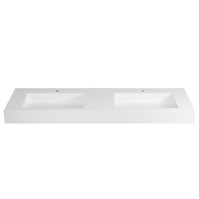 Meuble-lavabo de salle de bain en résine solide à surface solide - blanc mat, 58,3 po de profondeur, 18,67 po de largeur, 71,44 lb, installation polyvalente, surface à gratter, lavabo décoratif à finition blanche, profondeur, largeur, 4,34 po