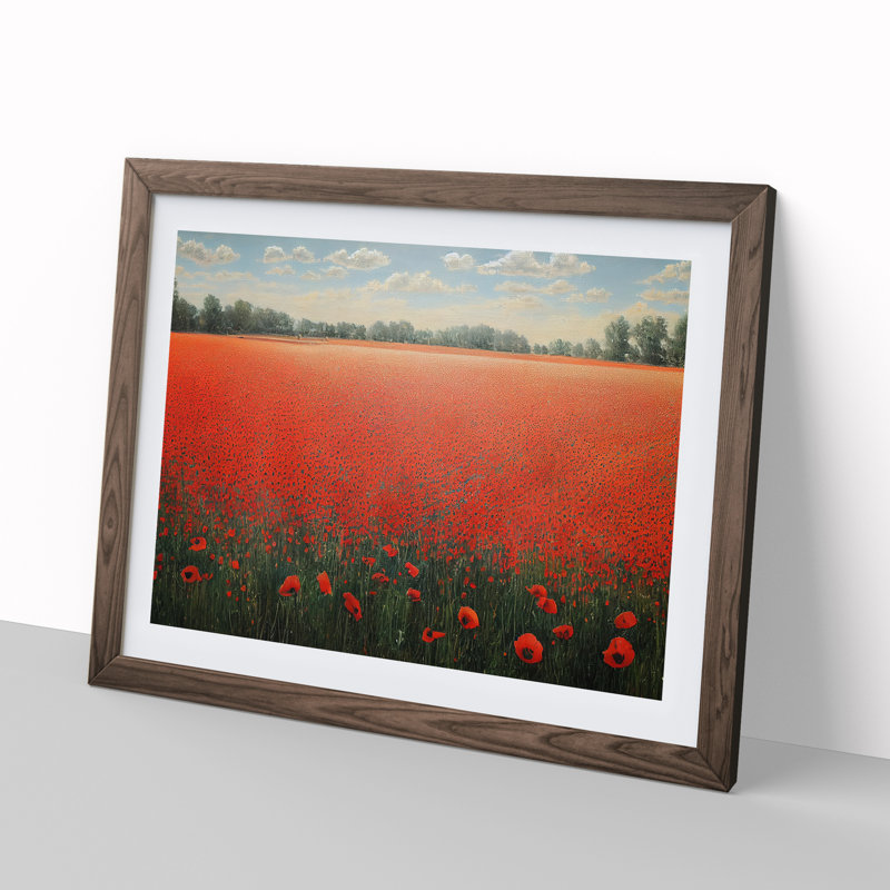 Distinguished Poppy Field Flowers - Single Picture Frame Print, 46cm H x 64cm W, Walnut
