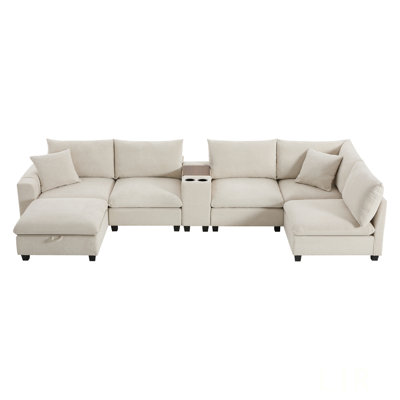 140'' Oversized Modular Sectional Sofa With Movable Storage Ottoman, Removable Pockets, Cup Holders, USB Charger, And Wide Seats For Comfortable Living