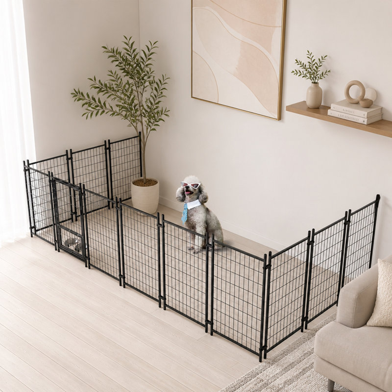 Cage d'extérieur pour chien avec toit imperméable, double verrou et mangeoire rotative