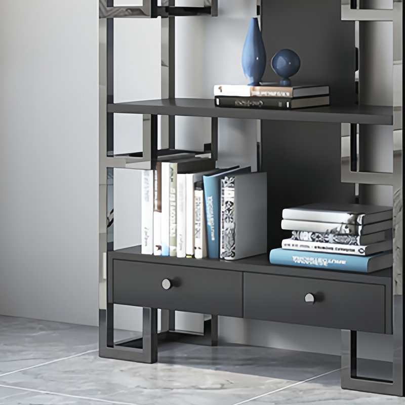 A light luxury and elegant bookcase, (4 Shelves) 78.7"H x 47.2"W x 11.8"D, Black