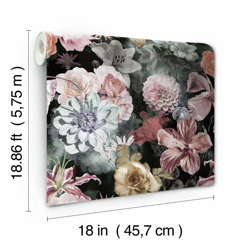 Rouleau de papier peint adhésif L 18,86 pi x l 18 po Blooms, Rose/vert
