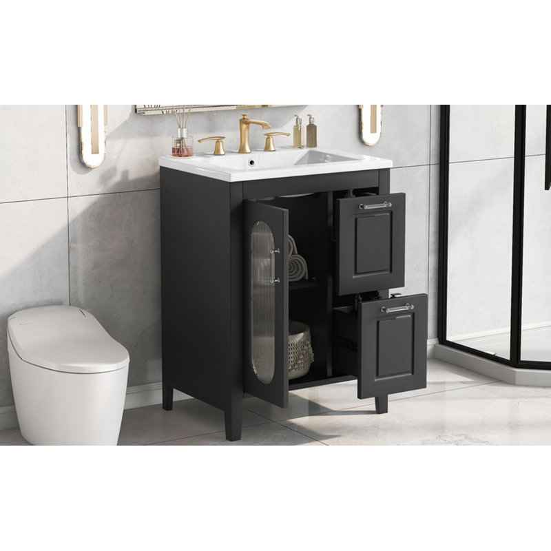 Meuble-lavabo 24 po avec lavabo, Noir