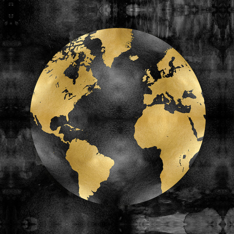«The Globe Gold on Black», impression sur toile, Black Framed Paper, Blanc, H 16 po x l 16 po x P 1 po