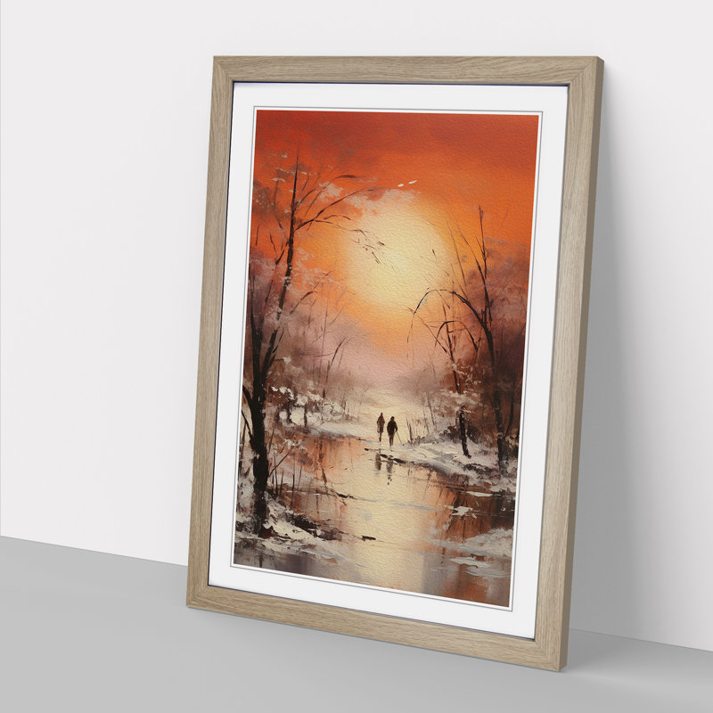 Winter Landscape Romanticism - Single Picture Frame Print on Wood, 34cm H x 25cm W x 2cm D, Oak