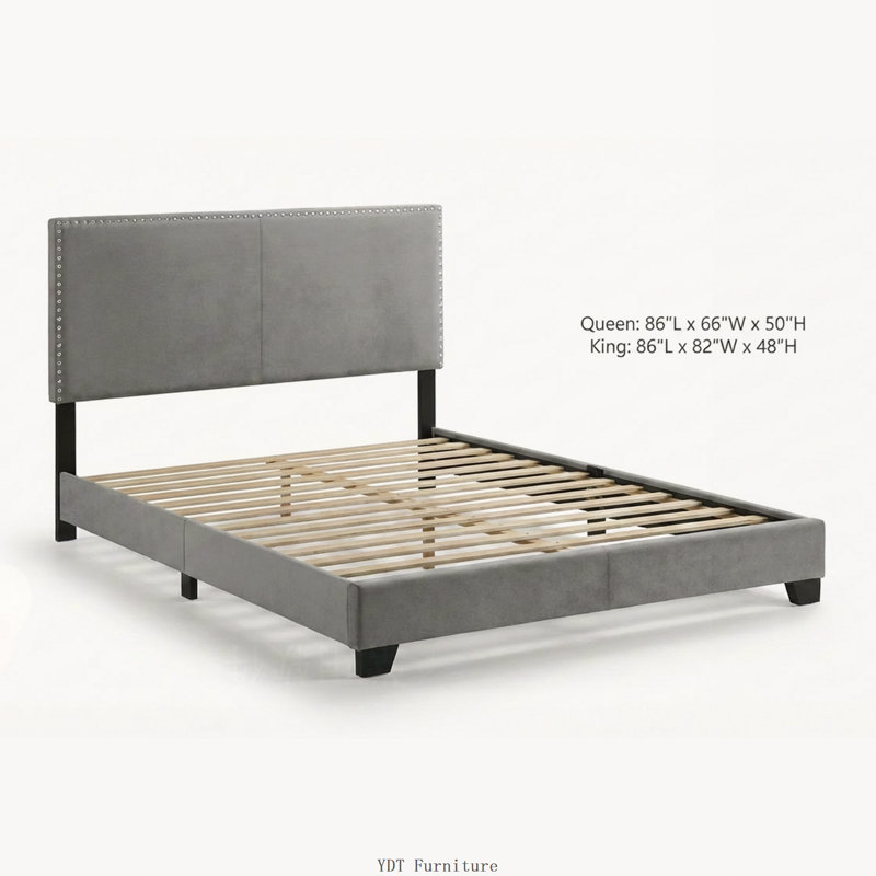 Luxury Velvet Platform Bed Frame with Vertical Channel Tufted Headboard, Solid Wood Slats, No Box Spring Required, Durable Centre Support Legs, Quiet Stable Design, Easy assembly