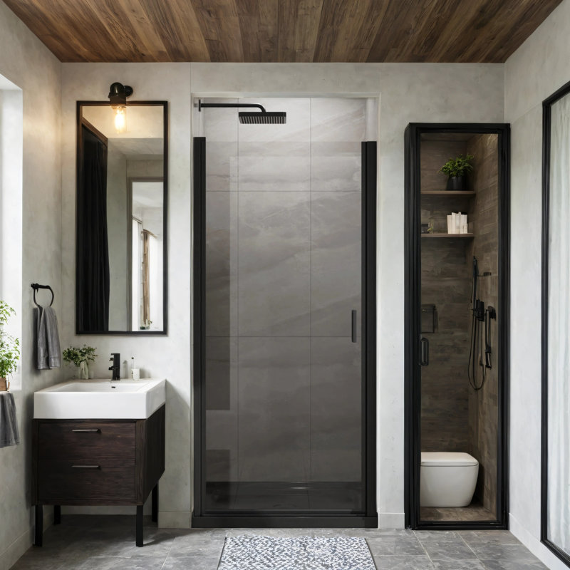 Finition de la porte de douche pivotante, Noir