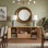 Meuble télé 64 pouces, buffet arrondi, armoire de rangement en bois naturel à rayures verticales pour le salon / la chambre / le vestibule, L 64 po x l 15 po x H 24 po