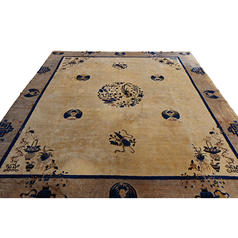 Tapis en laine antique brun terre, ivoire, beige, crème, blanc, noué à la main