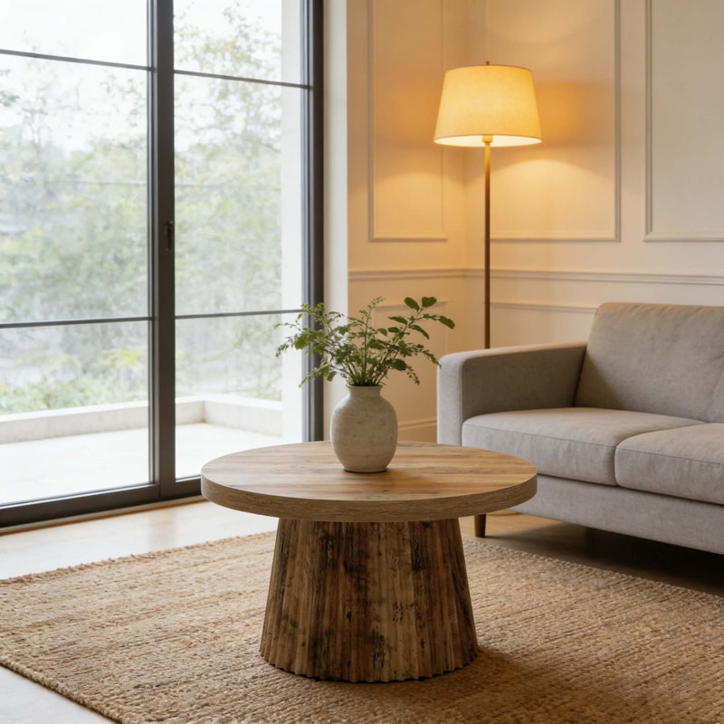 Round Fluted Coffee Table with Drum Base