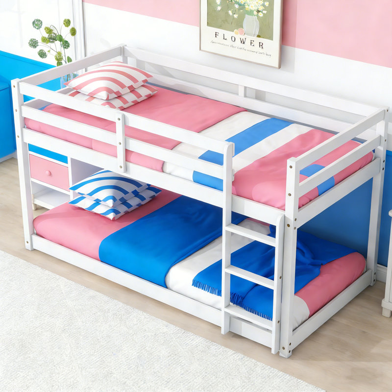 Twin Over Twin Solid Wood Bunk Beds With Ladder, White