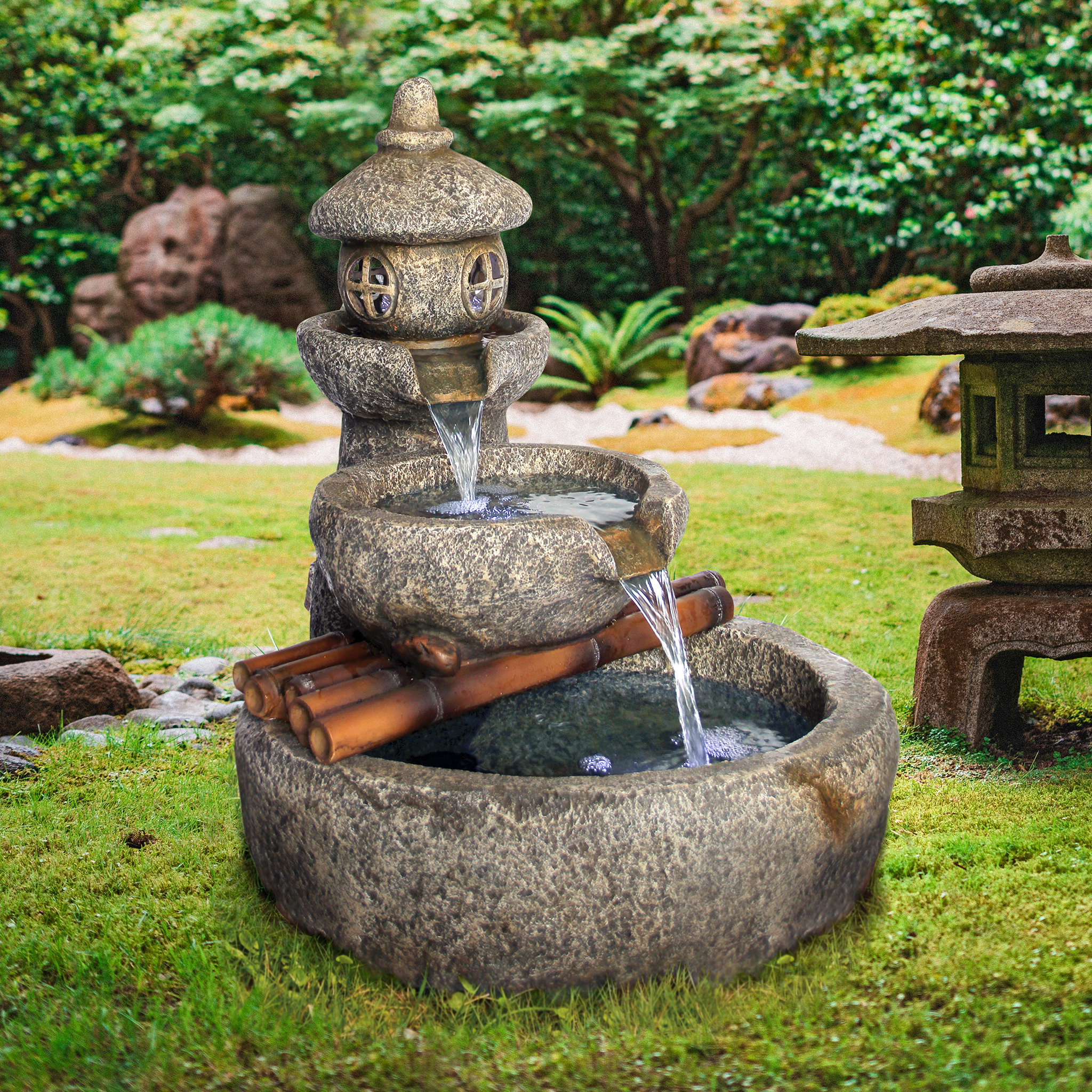 Bungalow Rose Tranquil Springs Pagoda Garden Fountain & Reviews