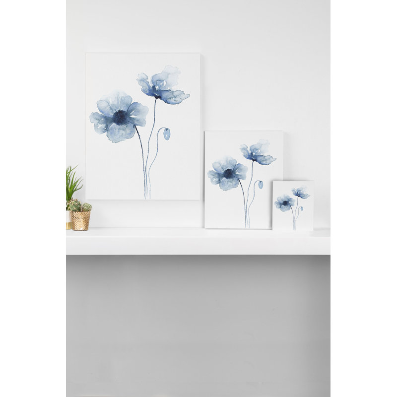 «Blue Watercolor Poppies» par Chipi Art Studio - impression, H 30 po x l 24 po x P 2 po, Toile tendue, Pas de tapis