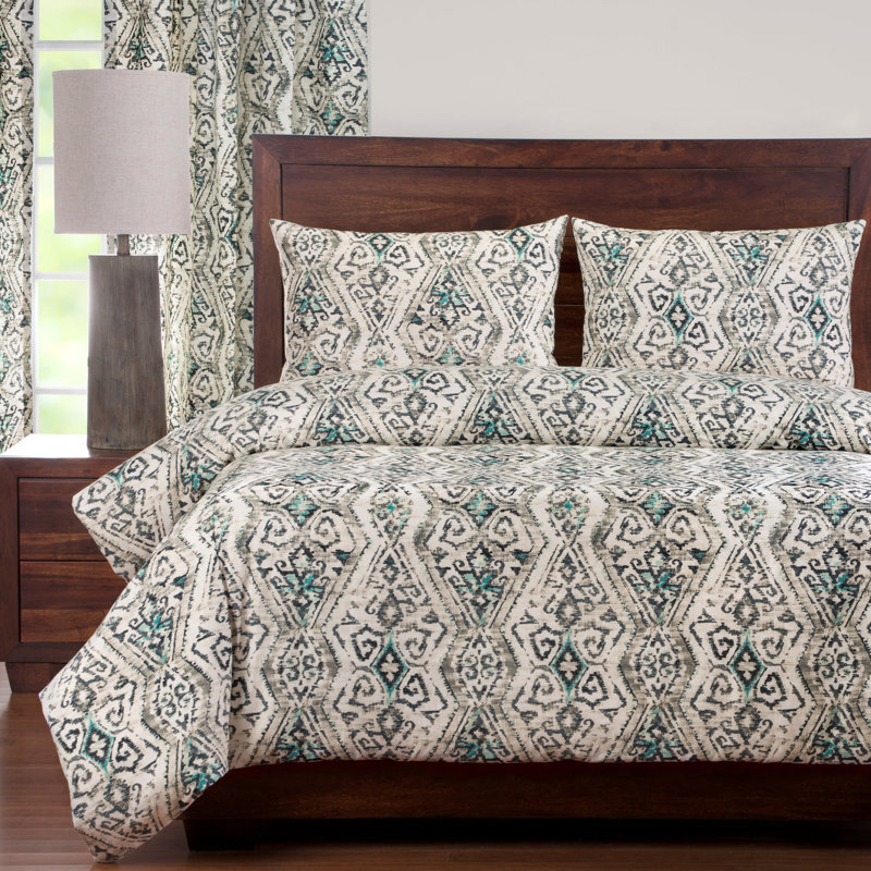 Malta Cotton Blend Abstract Duvet Cover, King Duvet Cover + 2 Toss Pillows, Teal