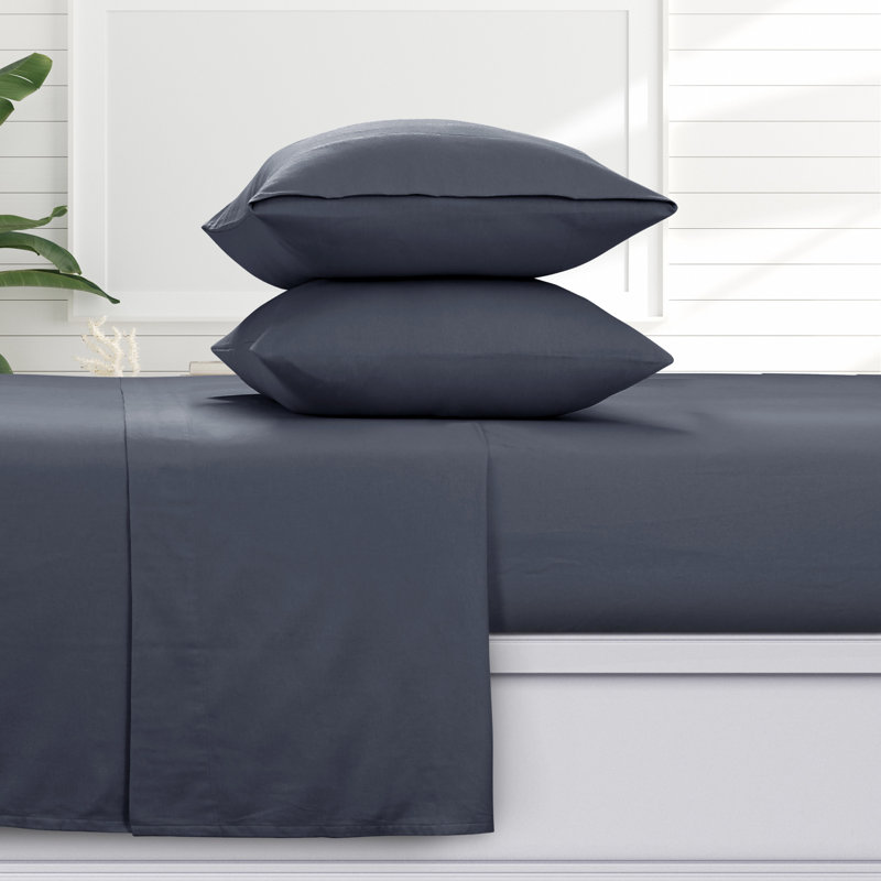 Flannel Sheet Set, Cal.King Sheet Set+Fitted Sheet+2 Pillowcases, Thundercloud Blue