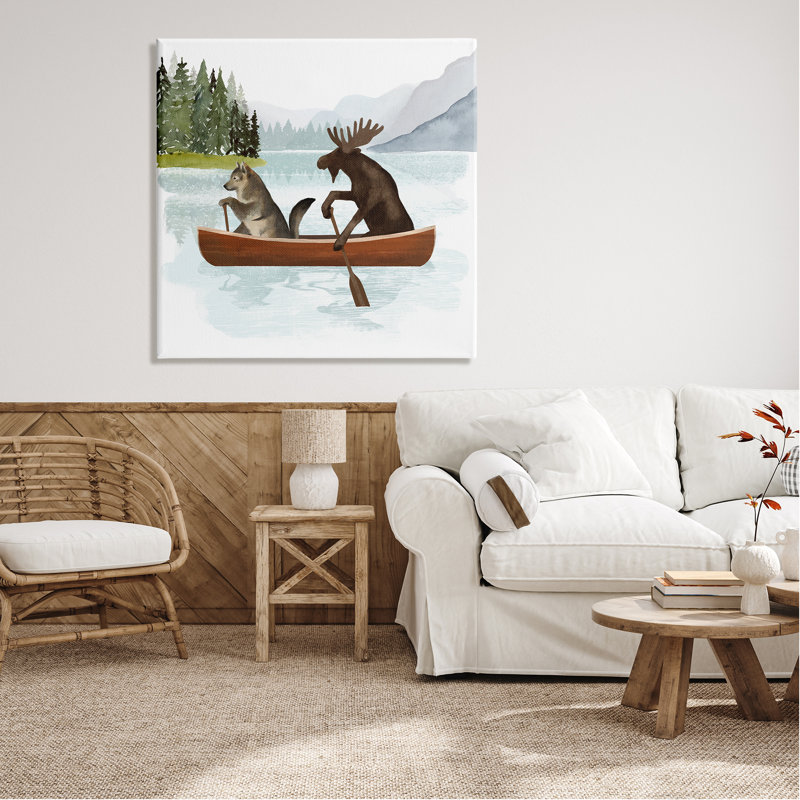 «Animals On Canoe On Wood» par Victoria Barnes, impression, H 36 po x l 36 po x P 1,5 po