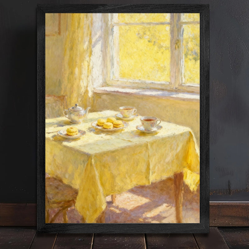 Nappe jaune moderne avec cadre en bois noir et nappe jaune avec cadre en bois noir élégant, décoration murale moderne pour la cuisine de bureau