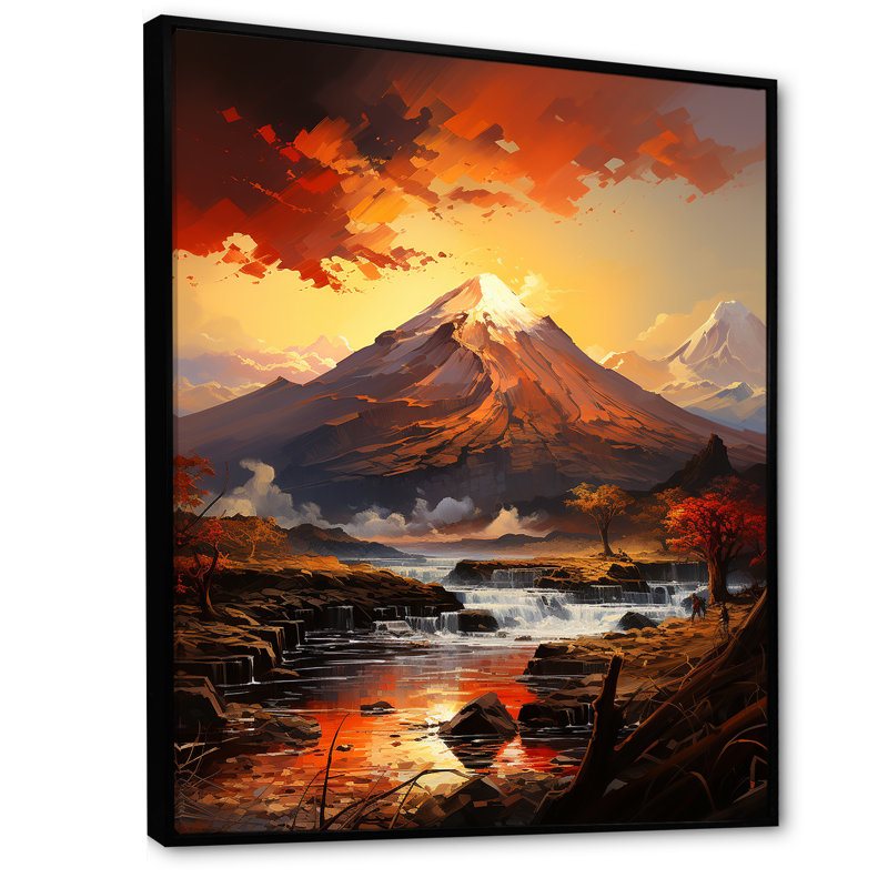 Volcan, croûte volcanique sur toile, Cadre flottant noir, H 44 po x l 34 po