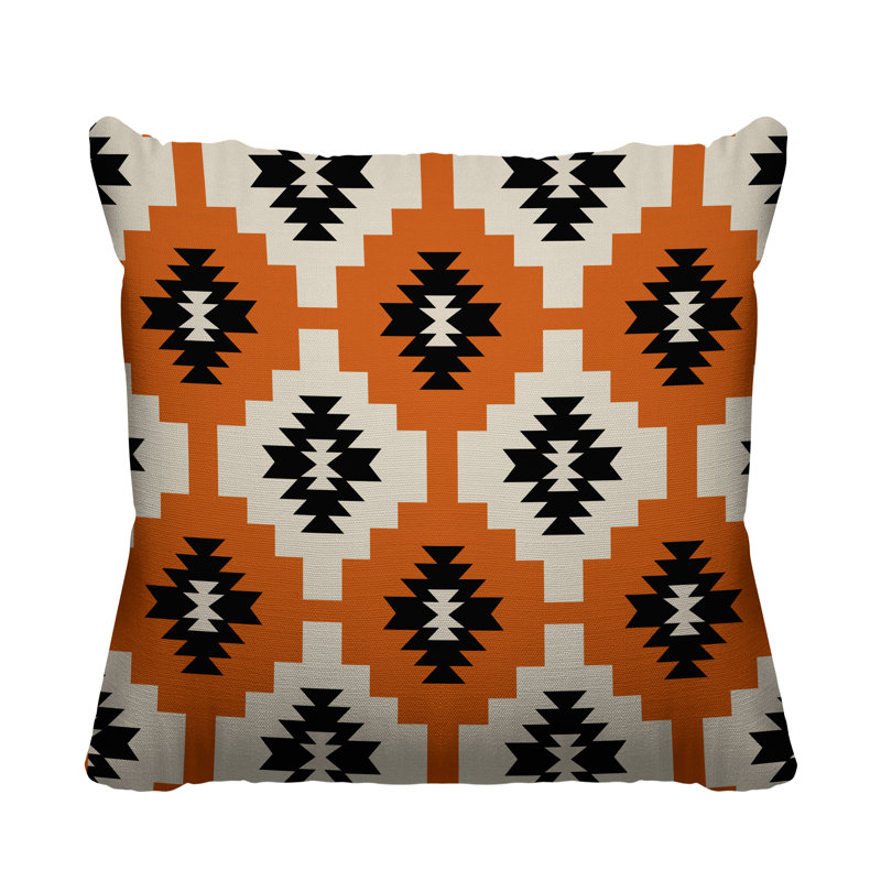 Coussin intérieur / extérieur Hinto Southwestern, 17 po x 17 po, Orange, Carré
