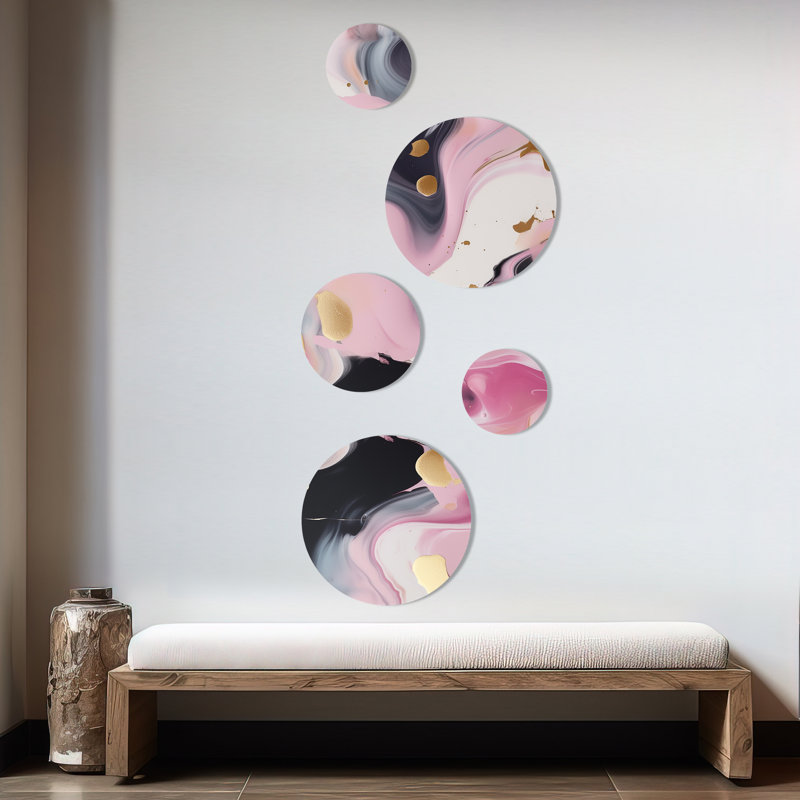 Gold and Pink Swirl Ink II - Abstract Marble Metal Wall Décor