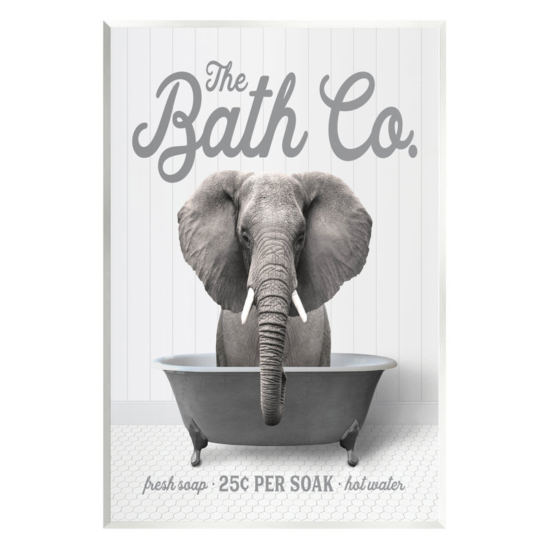 Éléphant dans une baignoire sur panneau de fibres à densité moyenne par impression à lettres et doublée